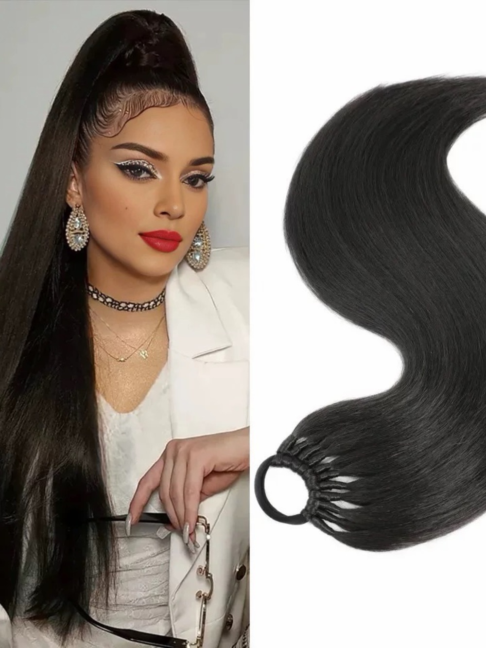 Premium Black Remy Ponytail Extension - Sleek Long Hair